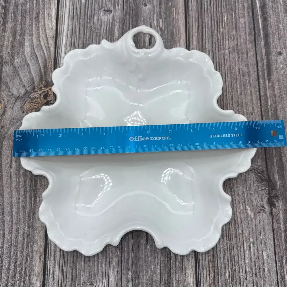 Vintage Japan White Porcelain Scalloped Leaf 11” Twig Handle Ruffled MCM UCAGC